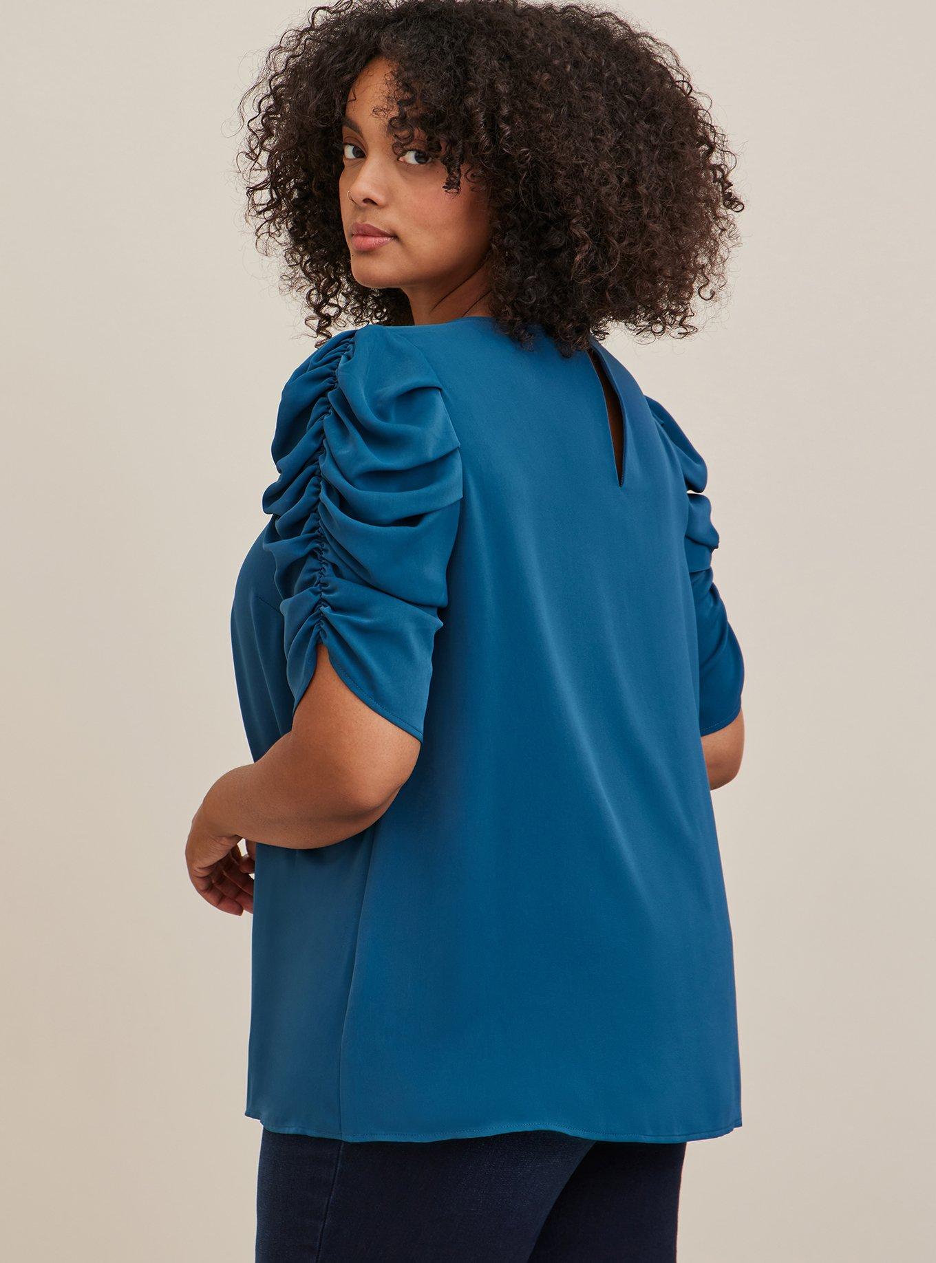 Studio Crepe De Chine Ruched Sleeve Blouse, LEGION BLUE, alternate