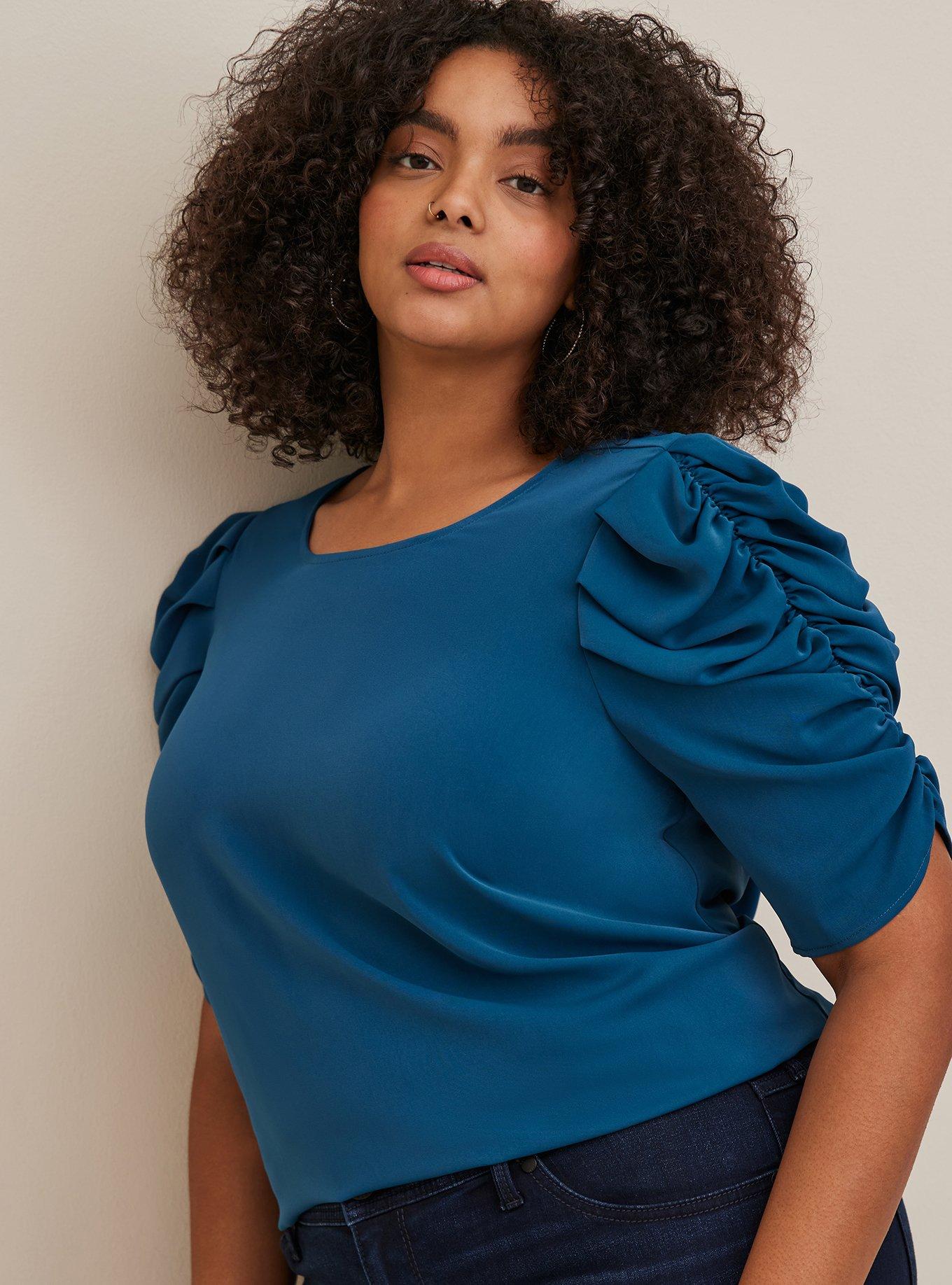 Studio Crepe De Chine Ruched Sleeve Blouse, LEGION BLUE, hi-res
