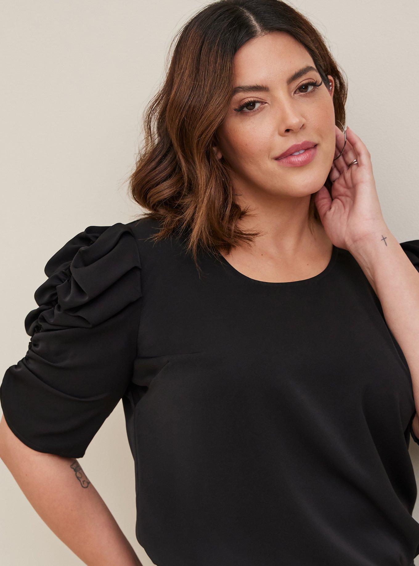 Studio Crepe De Chine Ruched Sleeve Blouse, DEEP BLACK, alternate