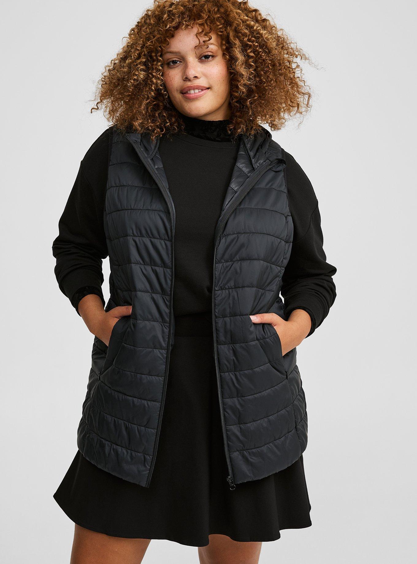 Women's plus size black puffer clearance vest