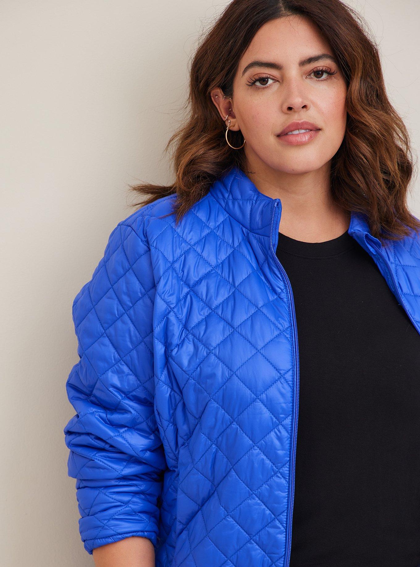 Plus Size Nylon Quilted Puffer Jacket, ELECTRIC BLUE, alternate