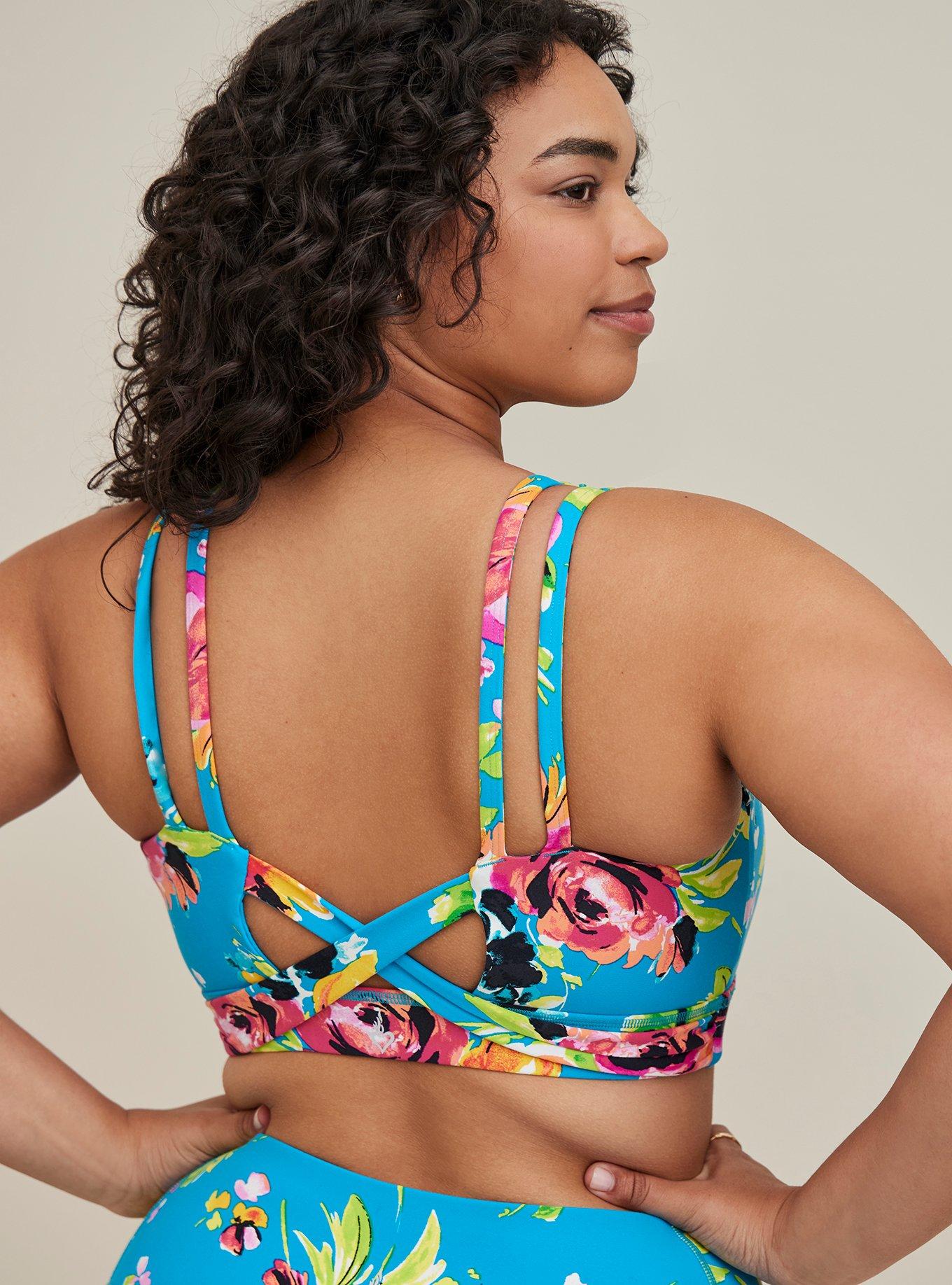Low-Impact Wireless Twist Back Active Sports Bra, FLORAL BLUE, alternate