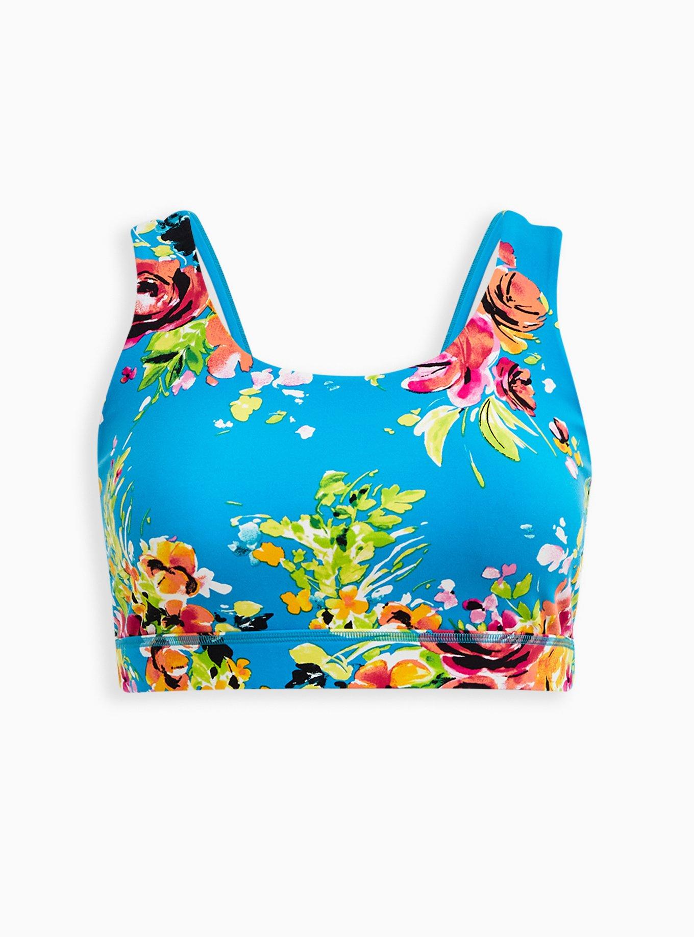 Low-Impact Wireless Twist Back Active Sports Bra, FLORAL BLUE, hi-res