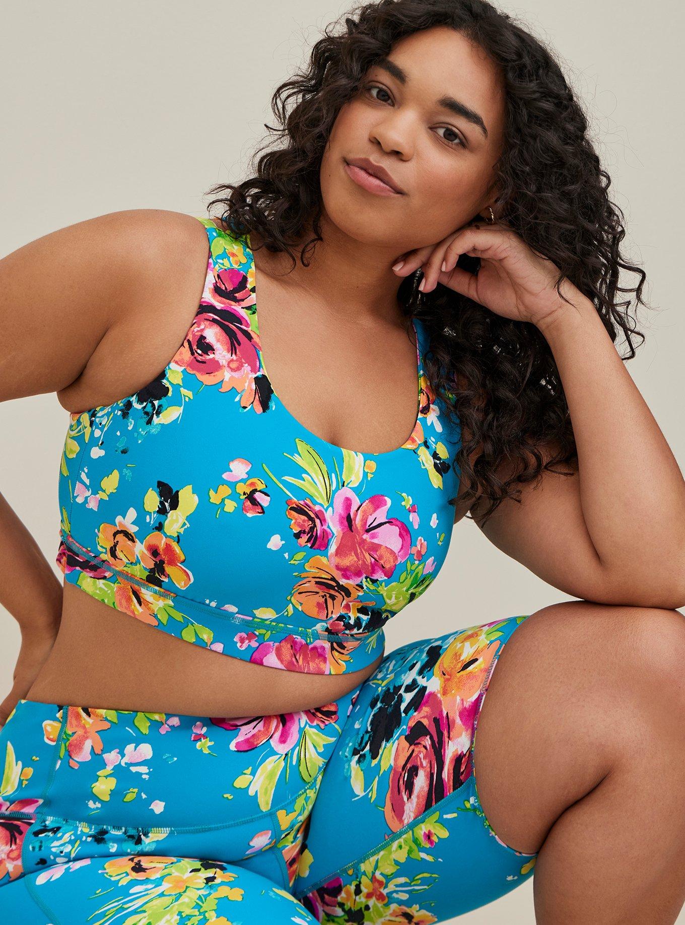 Low-Impact Wireless Twist Back Active Sports Bra, FLORAL BLUE, hi-res