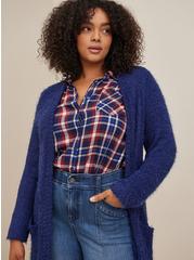 Popcorn Duster Open Front Sweater, BLUE, hi-res