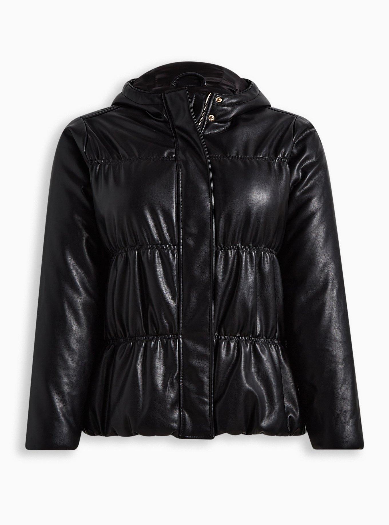 Plus size patent hot sale leather puffer jacket