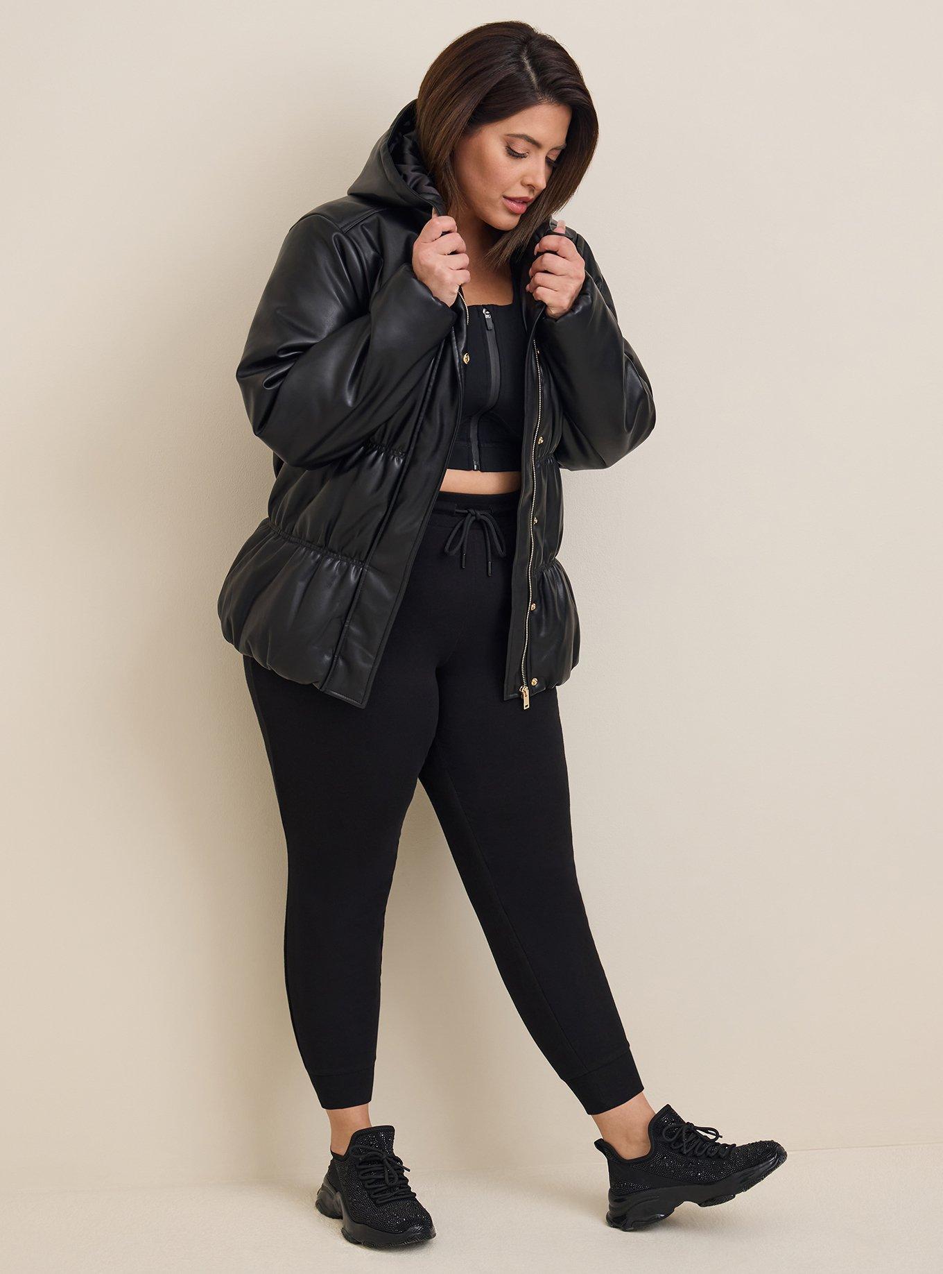 Plus size patent leather puffer outlet jacket