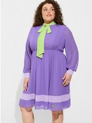 Plus Size Scooby Doo Daphne Chiffon Fit N Flare Dress, MULTI, hi-res