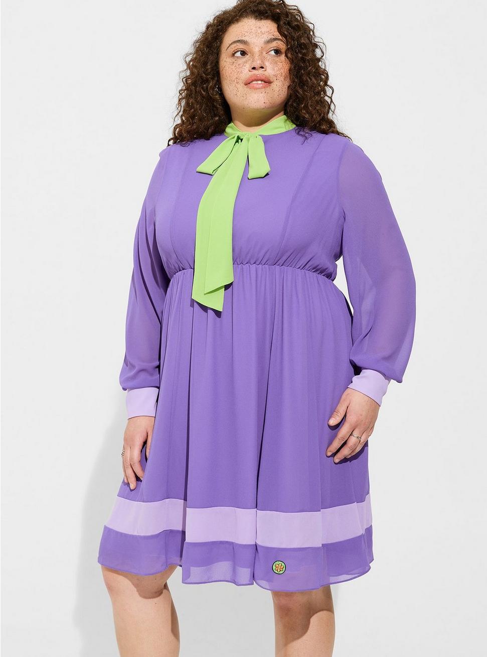 Plus Size Scooby Doo Daphne Chiffon Fit N Flare Dress, MULTI, hi-res