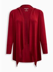 Super Soft Plush Hooded Cardigan Open Front, RED, hi-res