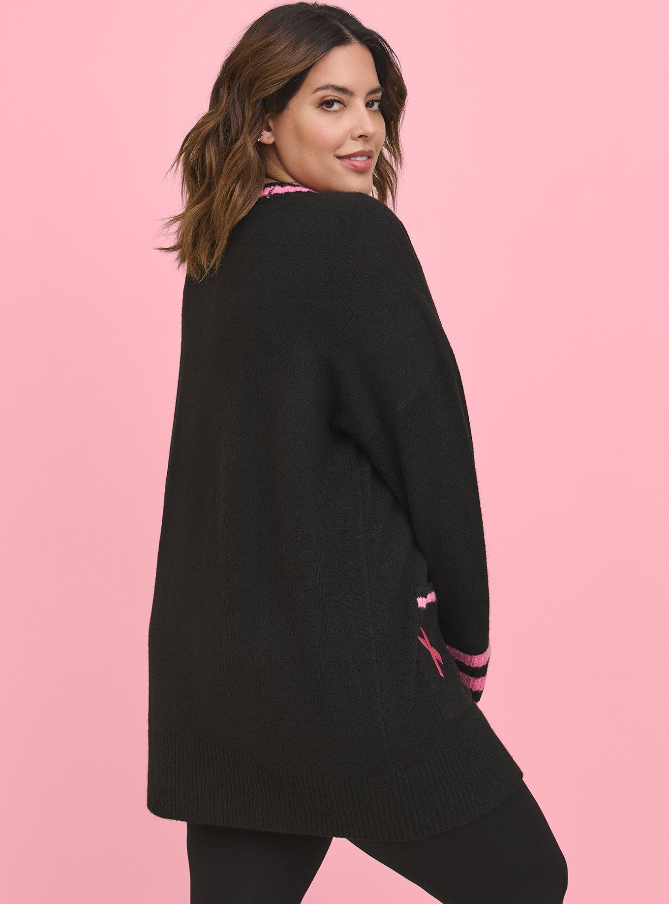 Breast Cancer Awareness Boyfriend Cardigan Sweater, DEEP BLACK, alternate