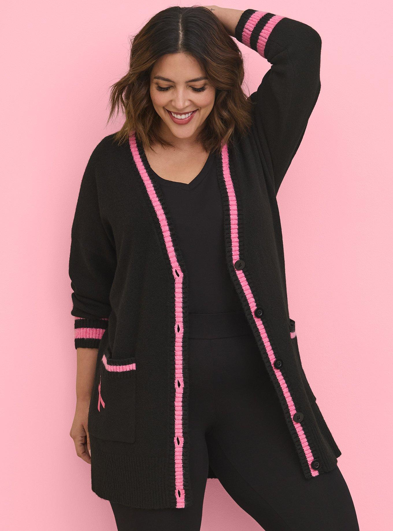 Breast Cancer Awareness Boyfriend Cardigan Sweater, DEEP BLACK, alternate