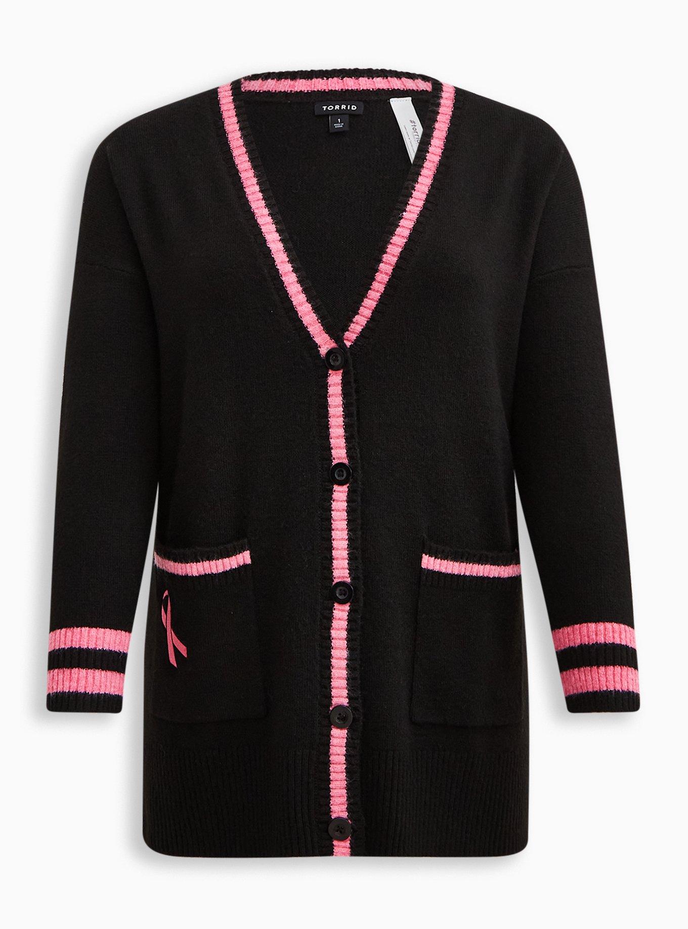 Breast Cancer Awareness Boyfriend Cardigan Sweater, DEEP BLACK, hi-res