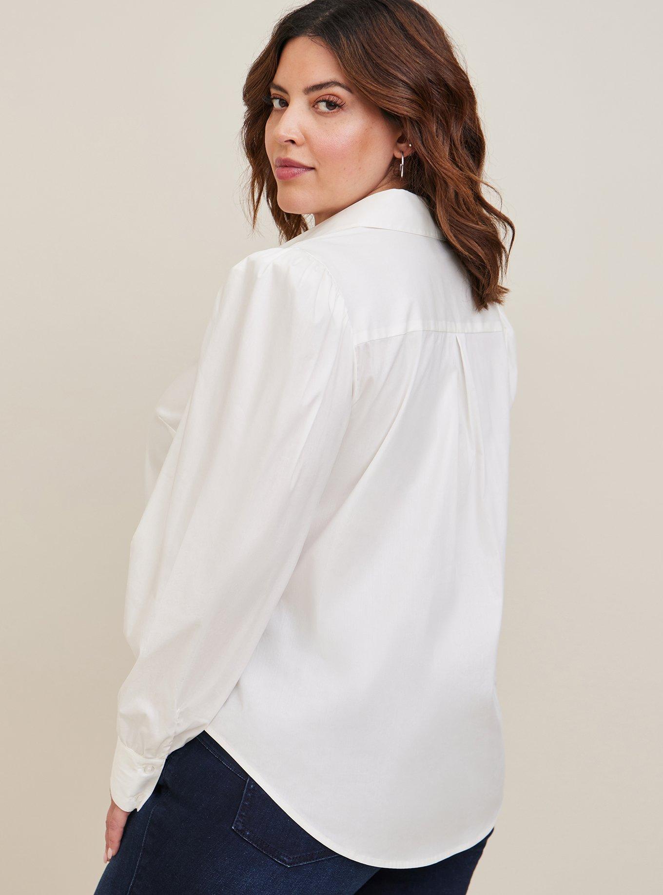 Plus Size - Poplin Puff Sleeve Button Down Top - Torrid