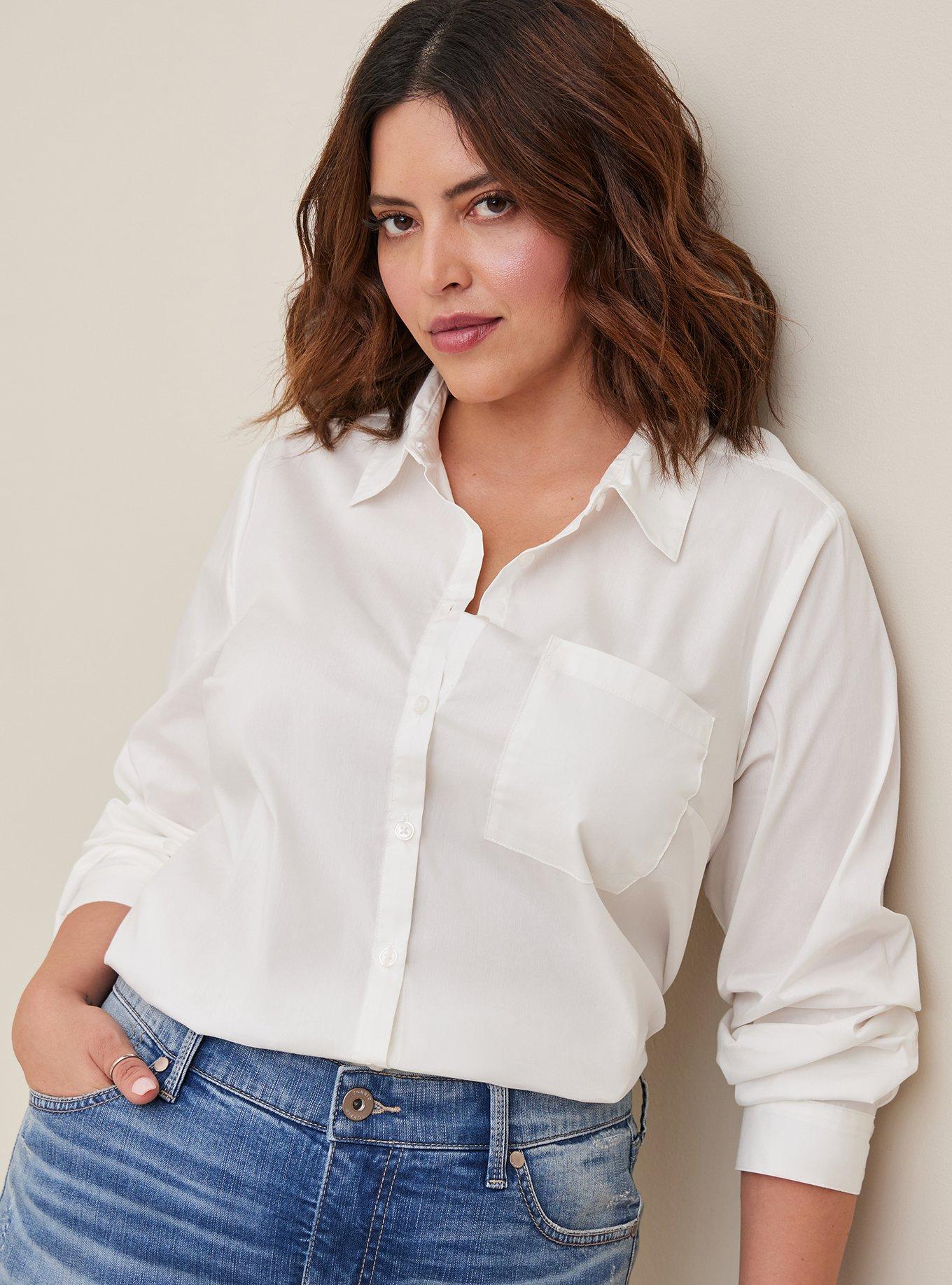 Madison Poplin Button Down Blouse, CLOUD DANCER, hi-res