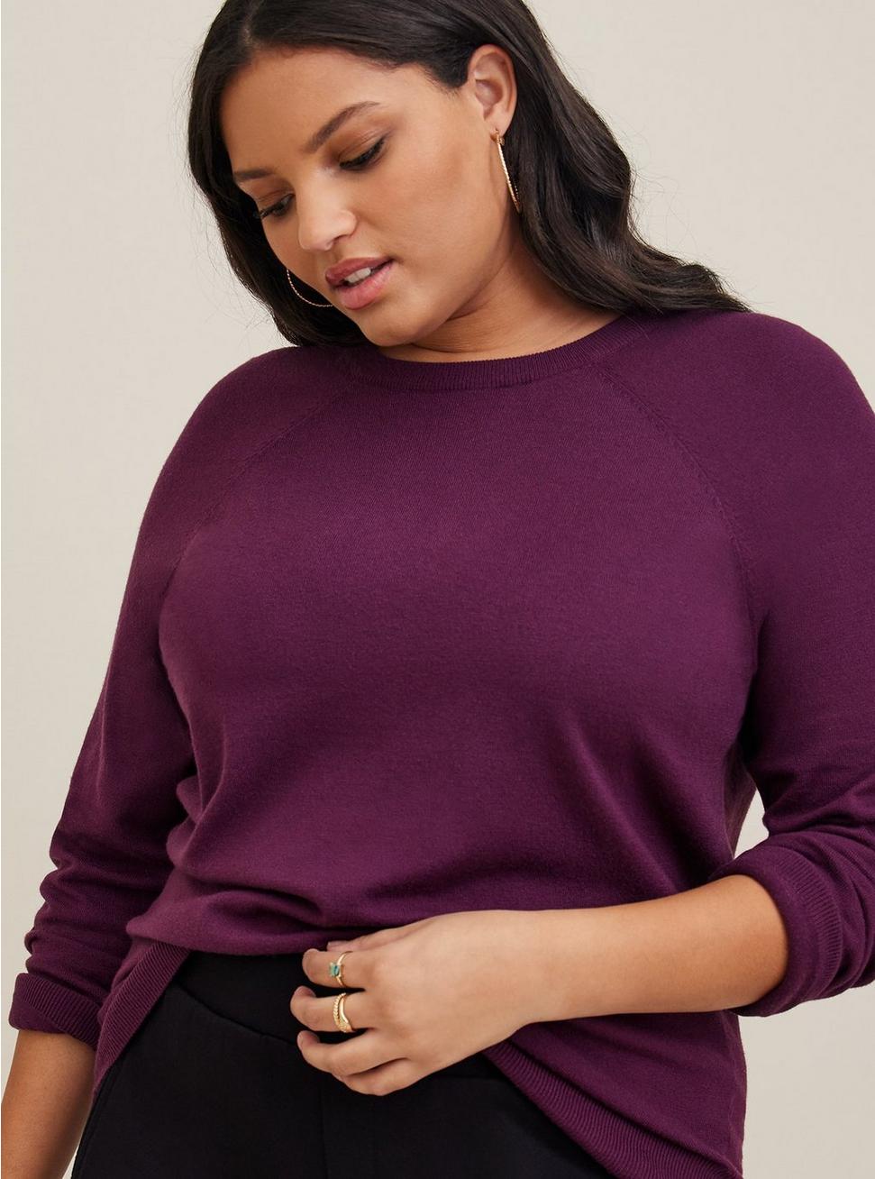 Everyday Soft Pullover Crew Sweater, PURPLE, hi-res