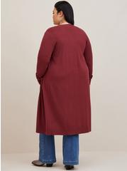 Plus Size Everyday Soft Duster Open Front Sweater, MAROON, alternate
