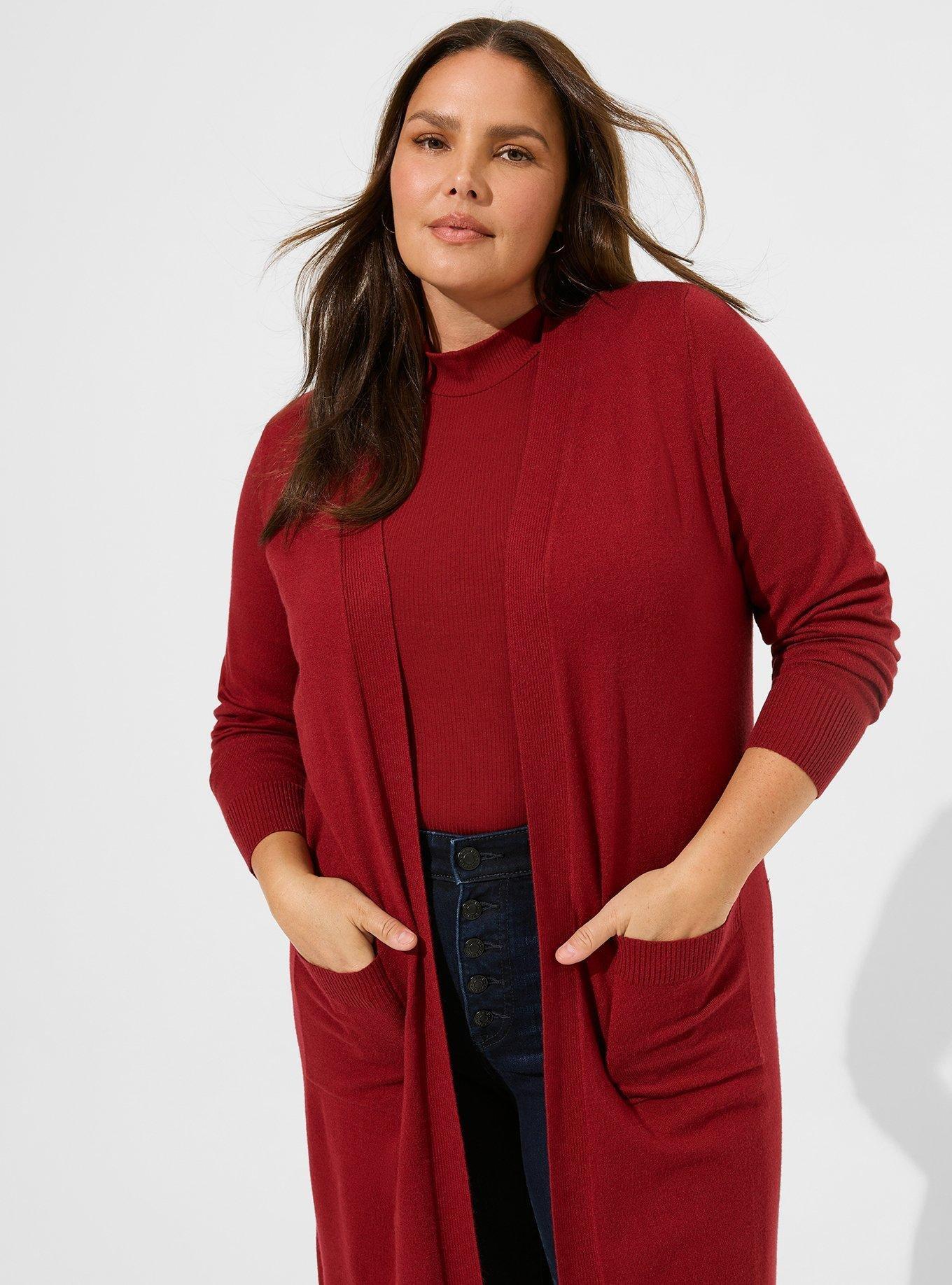 Long red sweater duster best sale