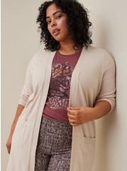 Plus Size Everyday Soft Duster Open Front Sweater, HEATHER OATMEAL, hi-res