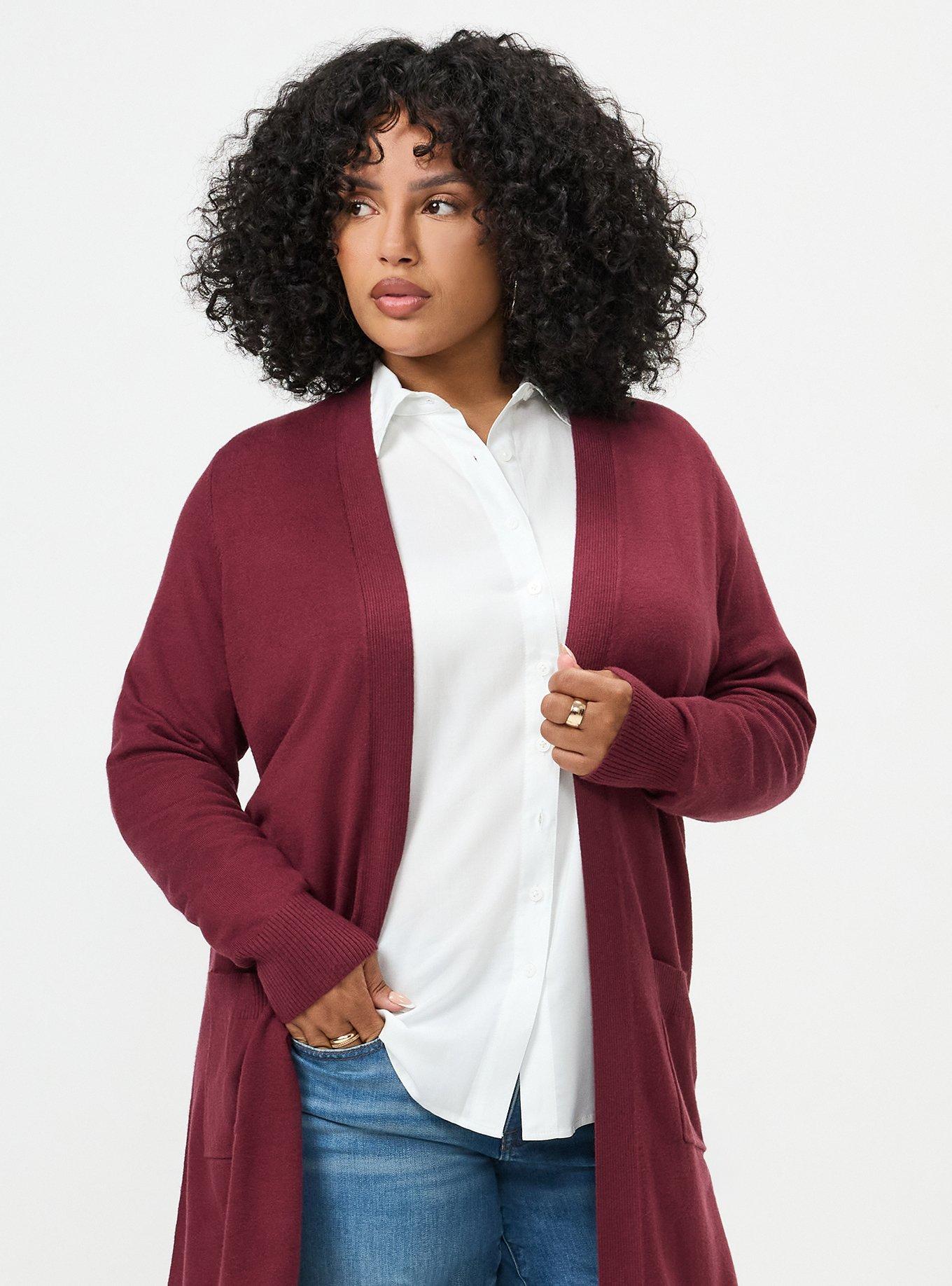 Everyday Soft Open Front Duster Cardigan, MAROON BANNER, alternate