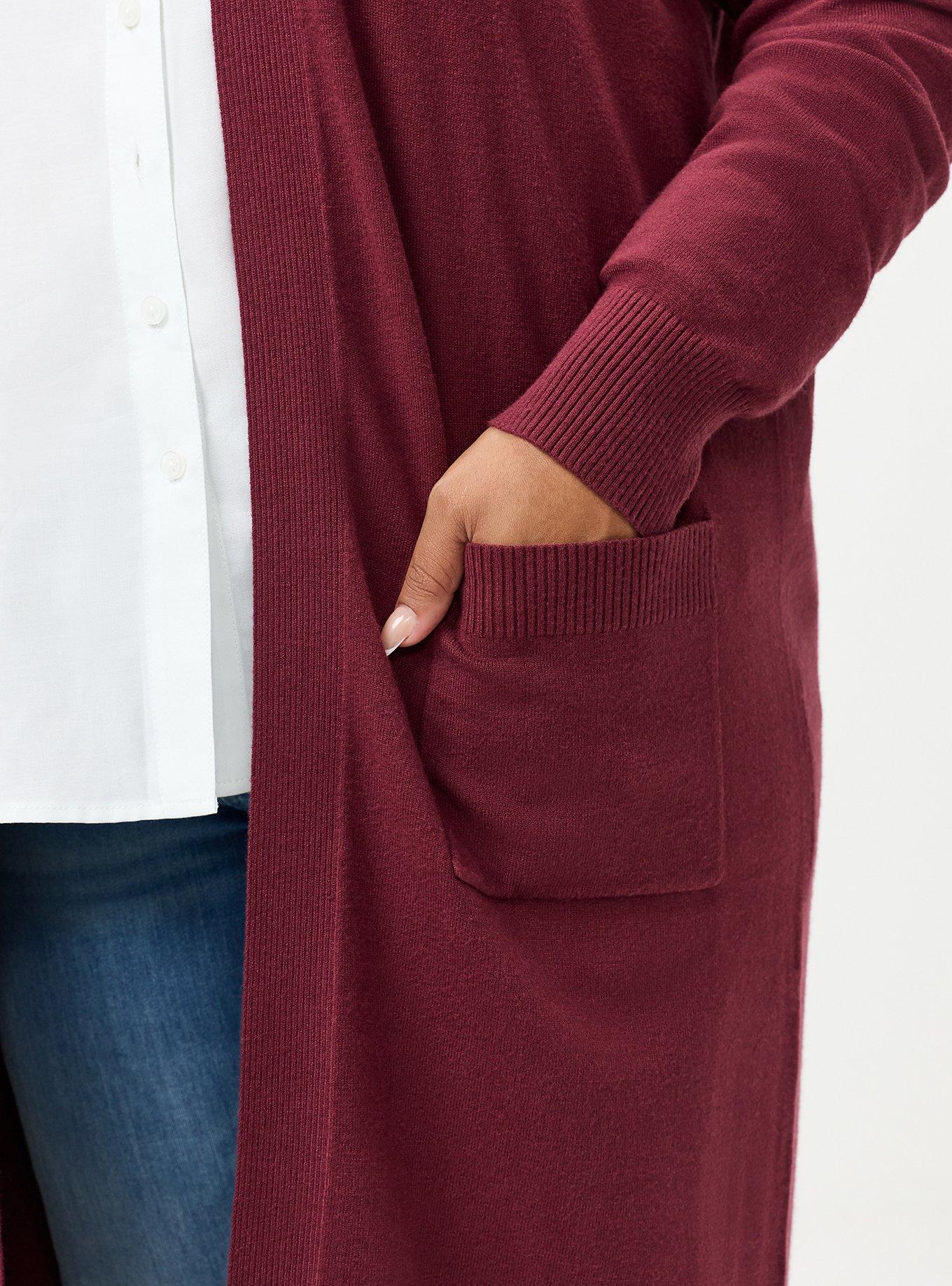 Everyday Soft Open Front Duster Cardigan, MAROON BANNER, alternate