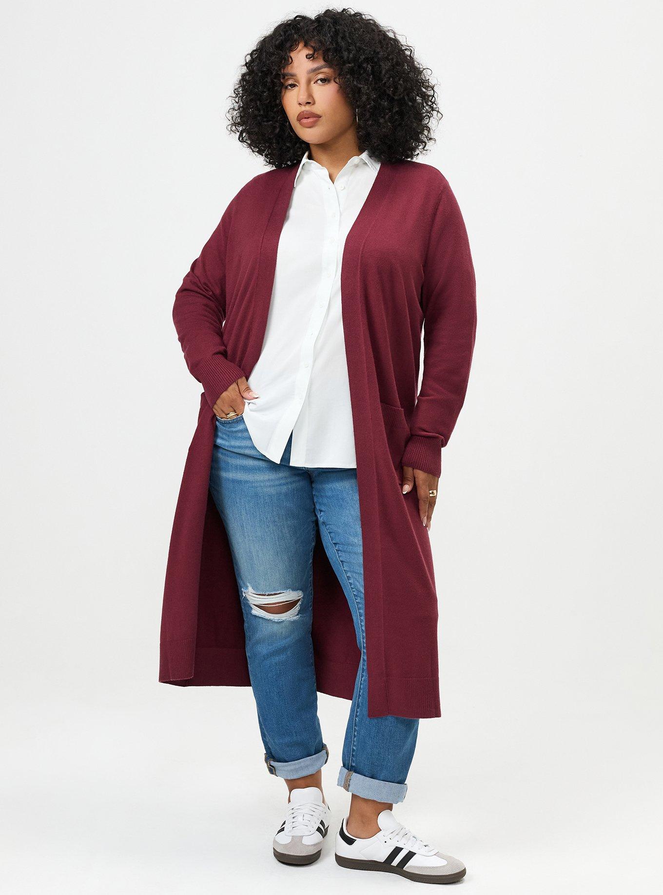 Everyday Soft Open Front Duster Cardigan, MAROON BANNER, hi-res