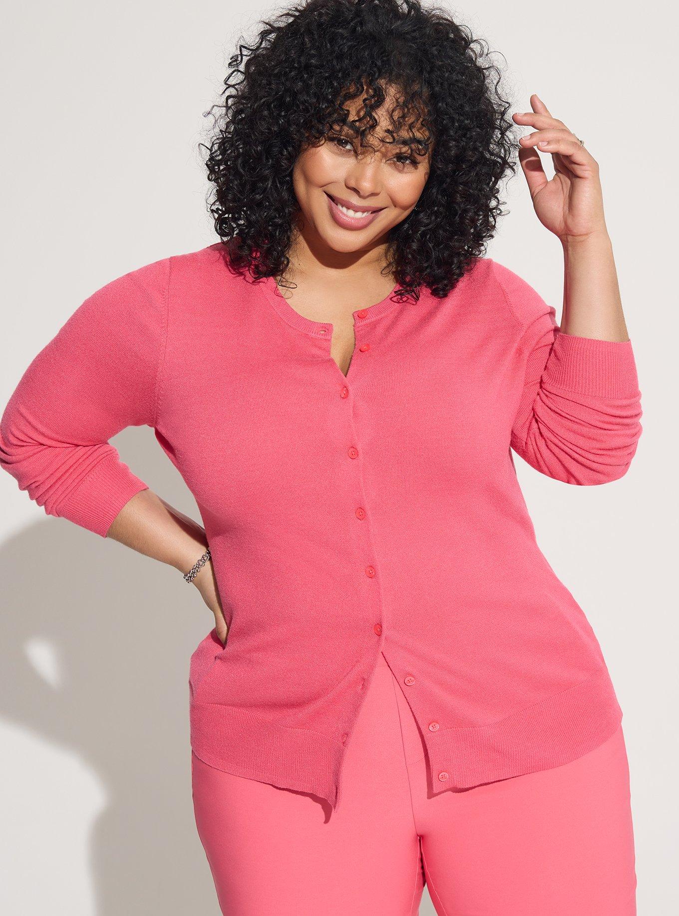 Plus size pink cardigan store sweater