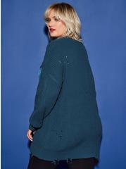 Plus Size Lovesick Distressed Satin Pocket Pullover Sweater, BLUE, alternate