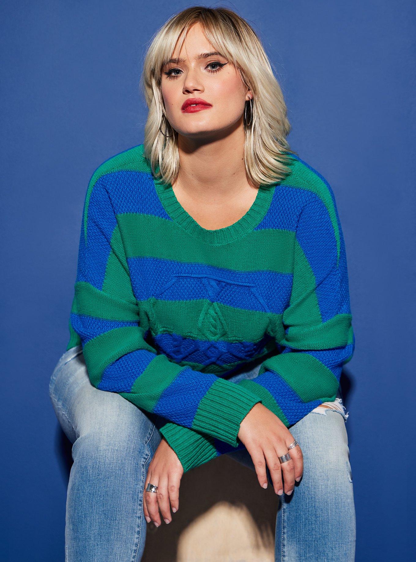 Plus Size Lovesick Skeleton Stitch Pullover Sweater, BLUE, alternate