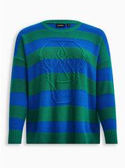 Lovesick Skeleton Stitch Pullover Sweater, BLUE, hi-res