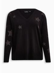 LoveSick V-Neck Pullover Sweater, BLACK, hi-res
