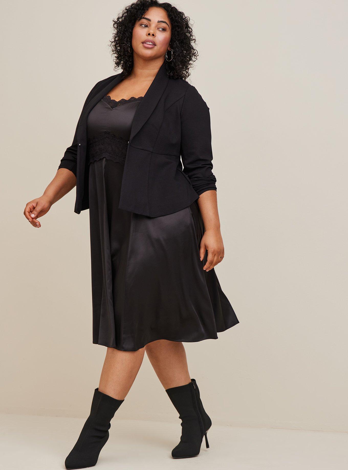 Plus Size - Midi Stretch Satin Double V-Neck A-Line Dress - Torrid
