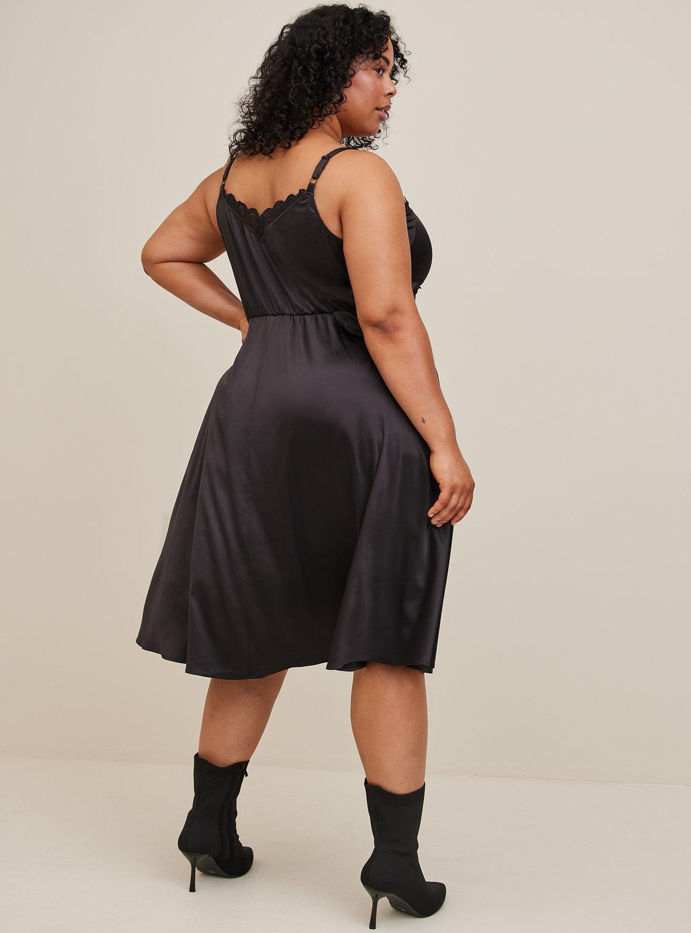 Plus Size - Midi Stretch Satin Double V-Neck A-Line Dress - Torrid