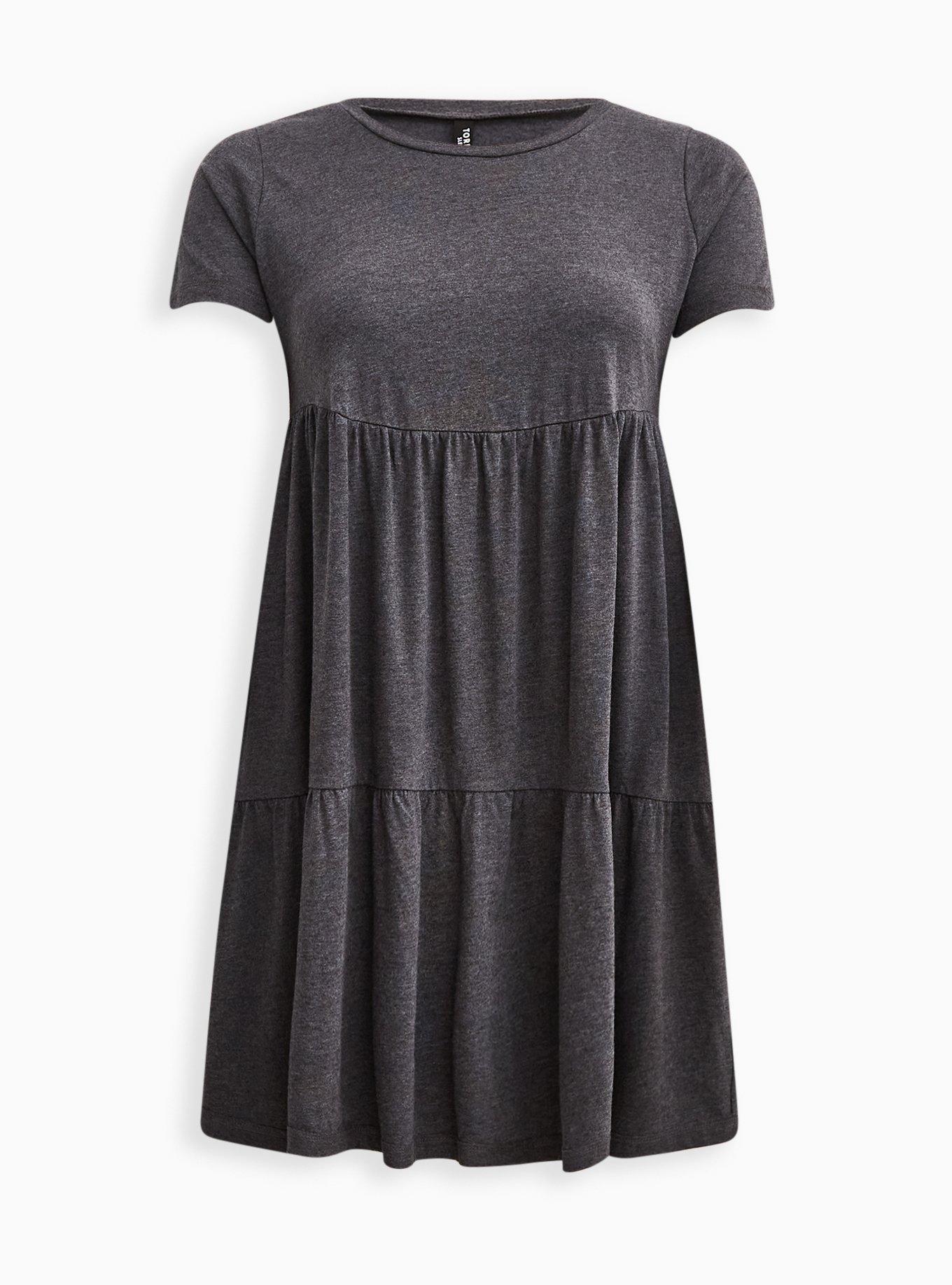 Plus Size Tiered Babydoll Sleep Dress Cotton Modal Heather Charcoal
