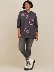 Breast Cancer Awareness Jacquard Raglan Hoodie Sweater, GREY, alternate