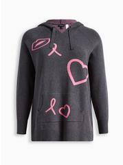 Breast Cancer Awareness Jacquard Raglan Hoodie Sweater, GREY, hi-res