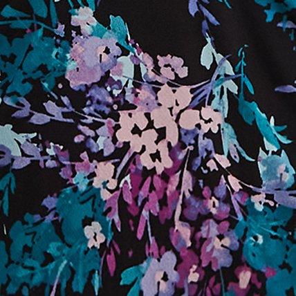 Stretch Mesh Surplice Neckline Shirred Top, BLACK FLORAL, swatch