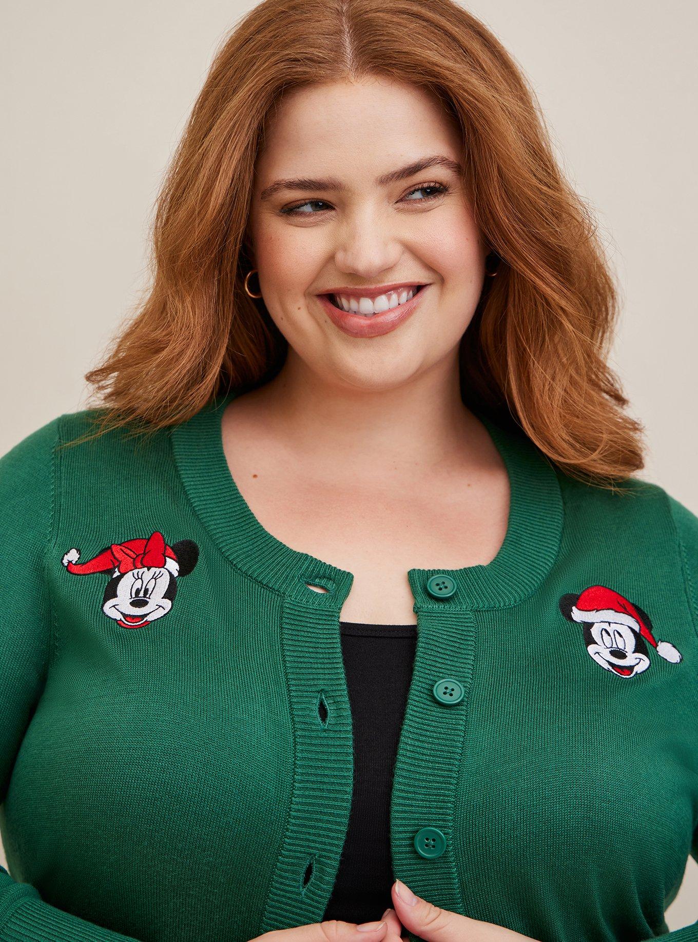 Plus Size Disney Mickie & Minnie Cardigan Button Front Sweater, GREEN, alternate