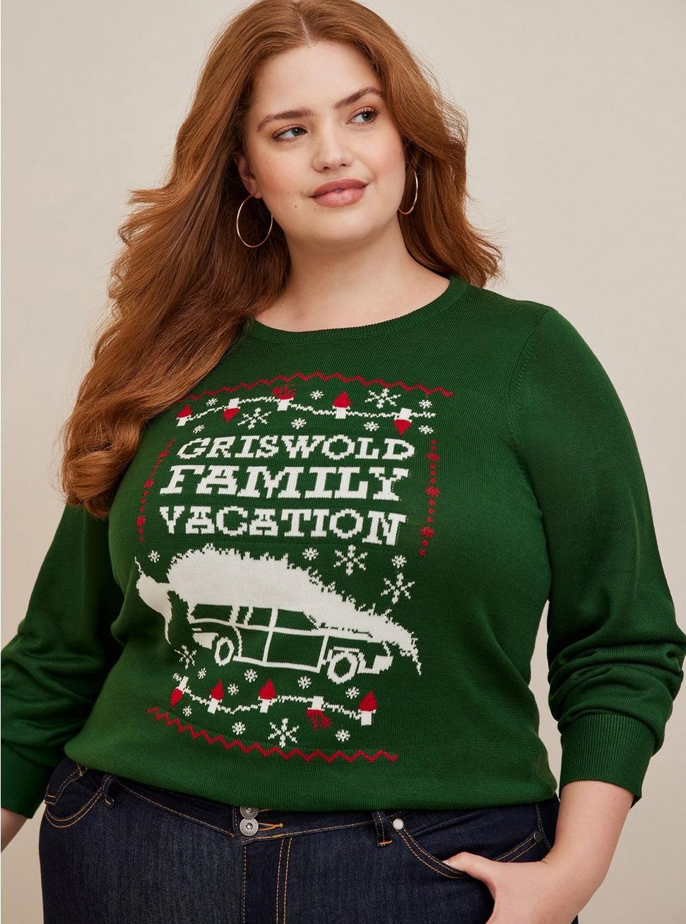 Plus Size Warner Bros. Christmas Vacation Jacquard Pullover Sweater, GREEN, alternate