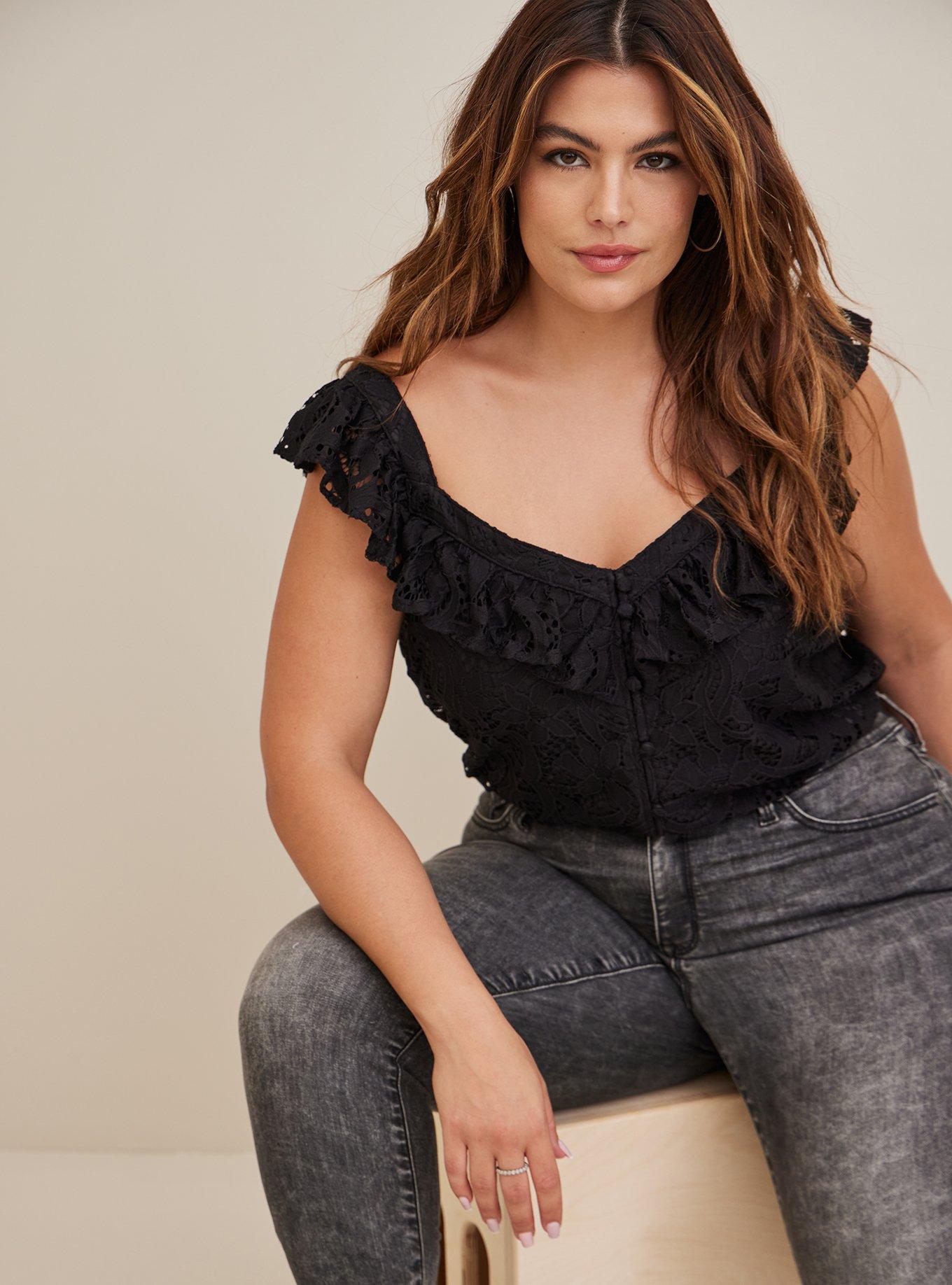 Lace Ruffle Short Sleeve Crop Top