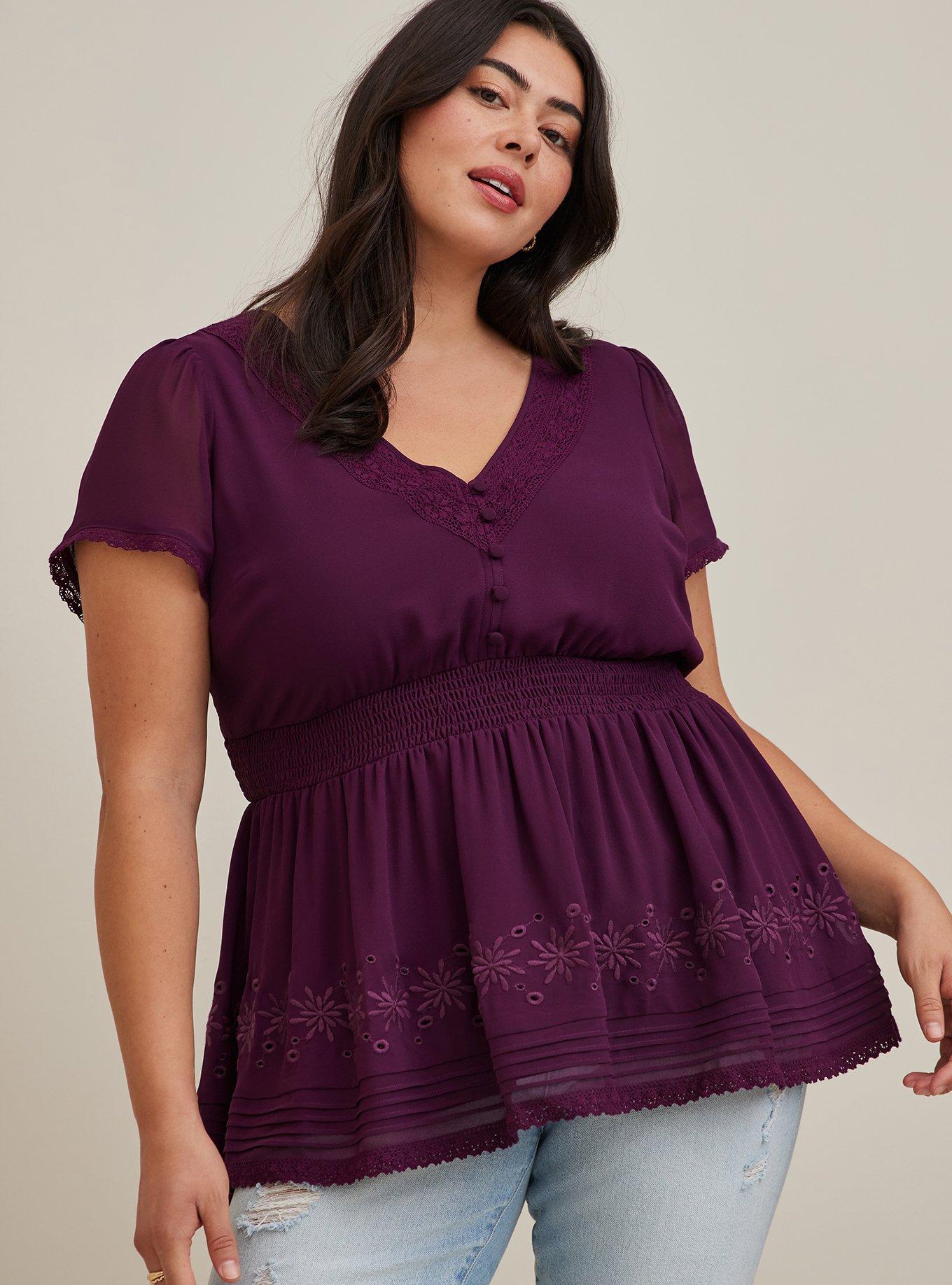 Plus Size - Peplum Smocked Short Sleeve Top - Torrid