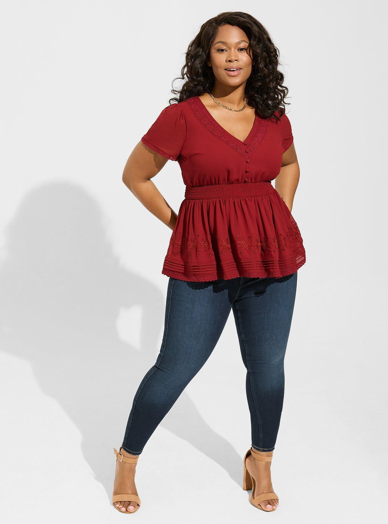 Plus Size - Peplum Smocked Short Sleeve Top - Torrid