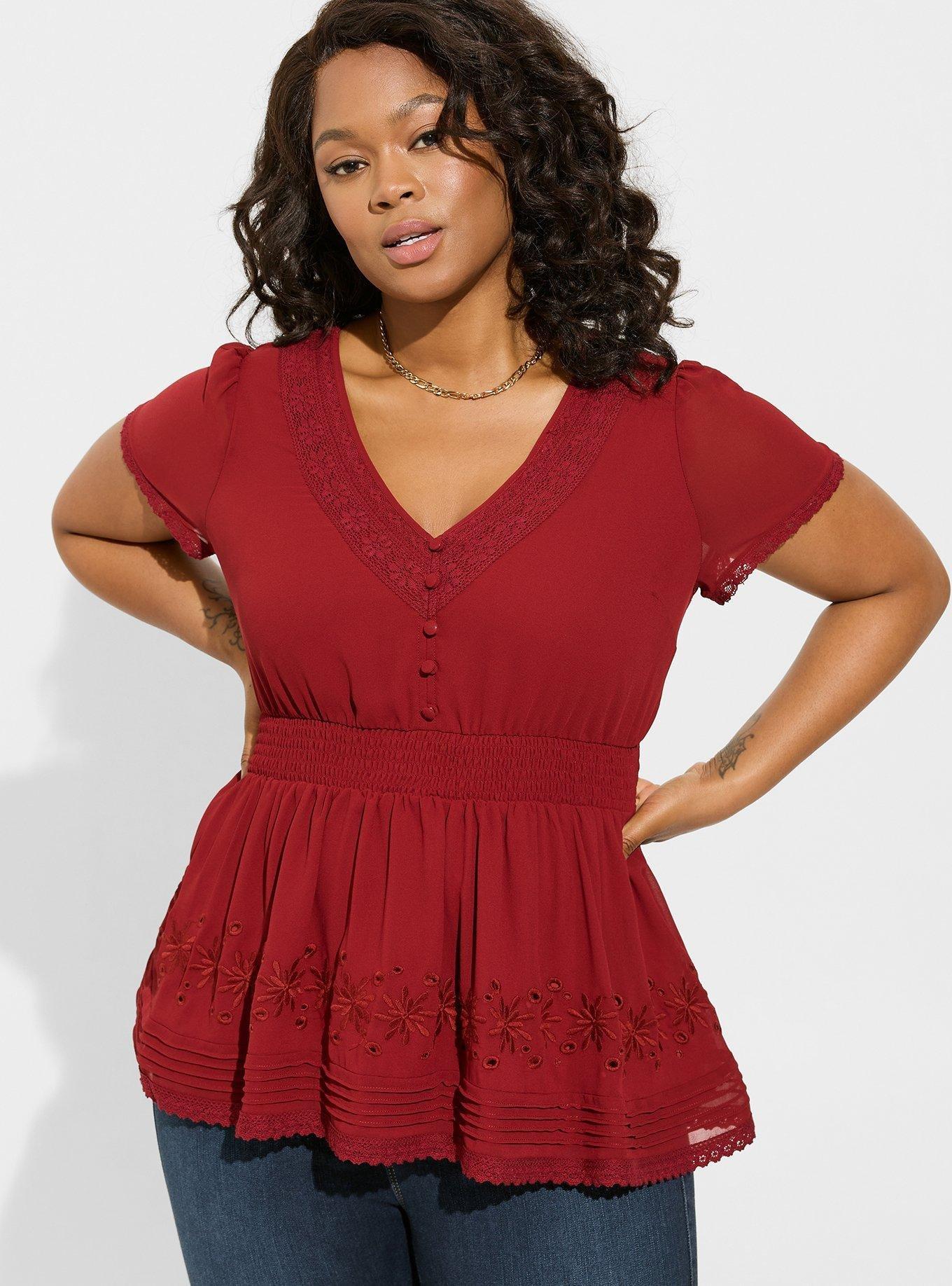 Plus Size - Peplum Smocked Short Sleeve Top - Torrid