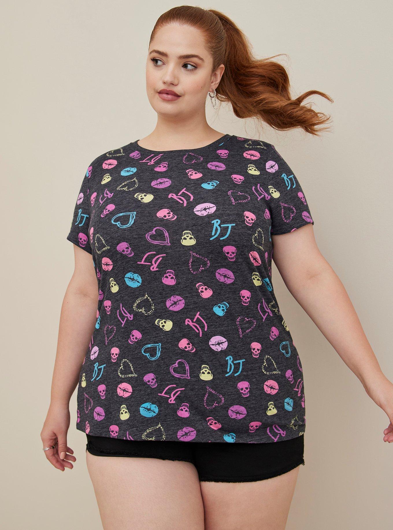 Plus Size - Betsey Johnson Vintage Top - Triblend Jersey Skulls Black ...