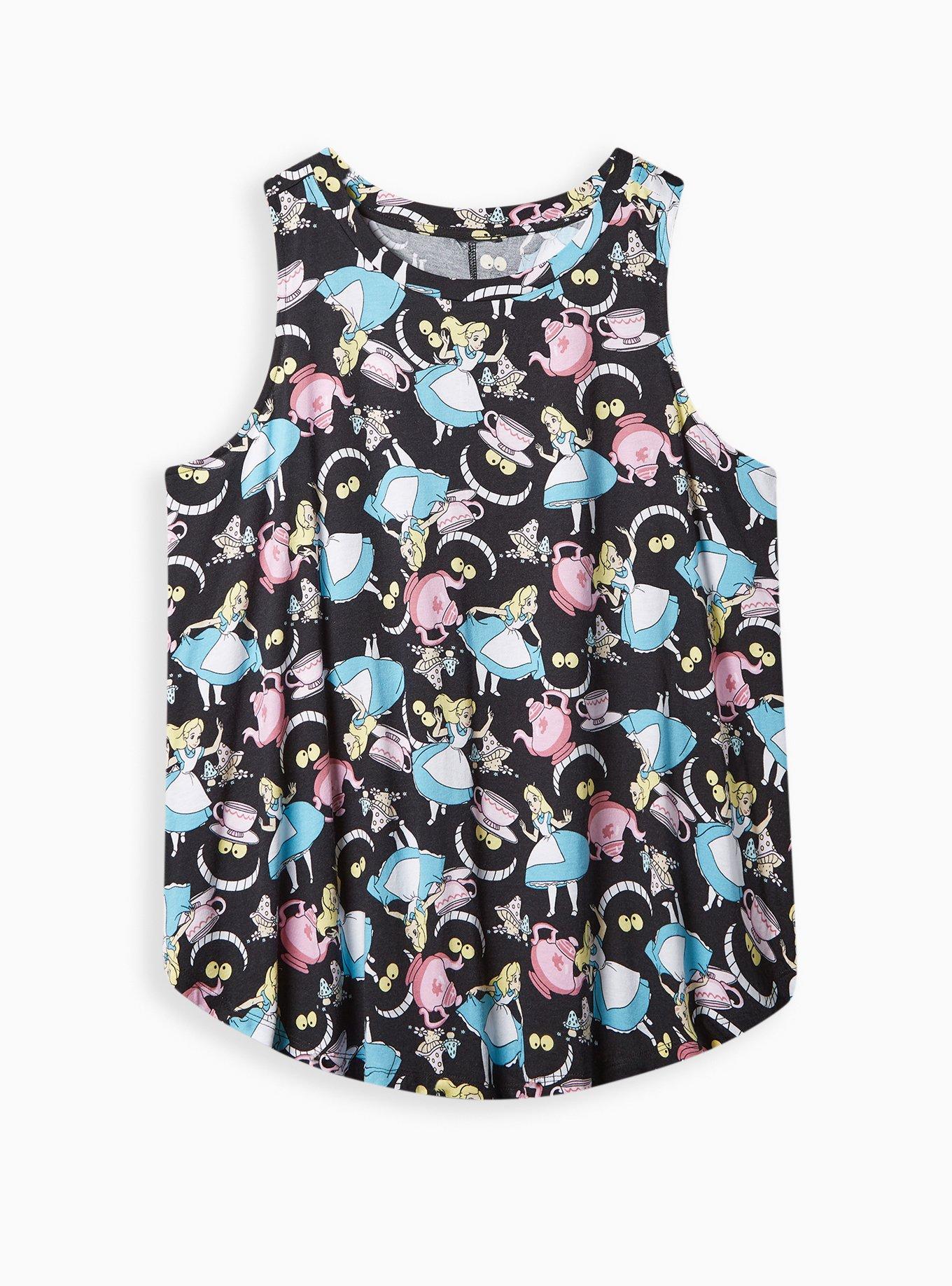 Plus Size - Disney Alice in Wonderland High Neck Tank - Heritage Slub Black  - Torrid