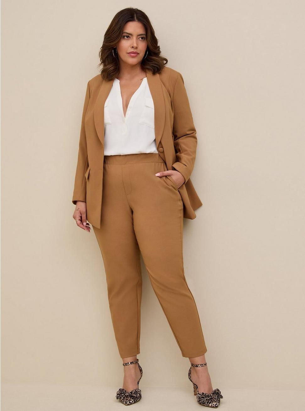 Pull-On Relaxed Taper Studio Refined Crepe High-Rise Pant, BROWN, hi-res