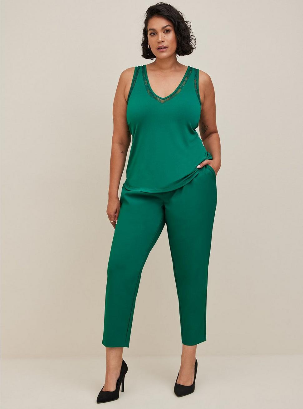 Pull-On Relaxed Taper Studio Refined Crepe High-Rise Pant, GREEN, hi-res