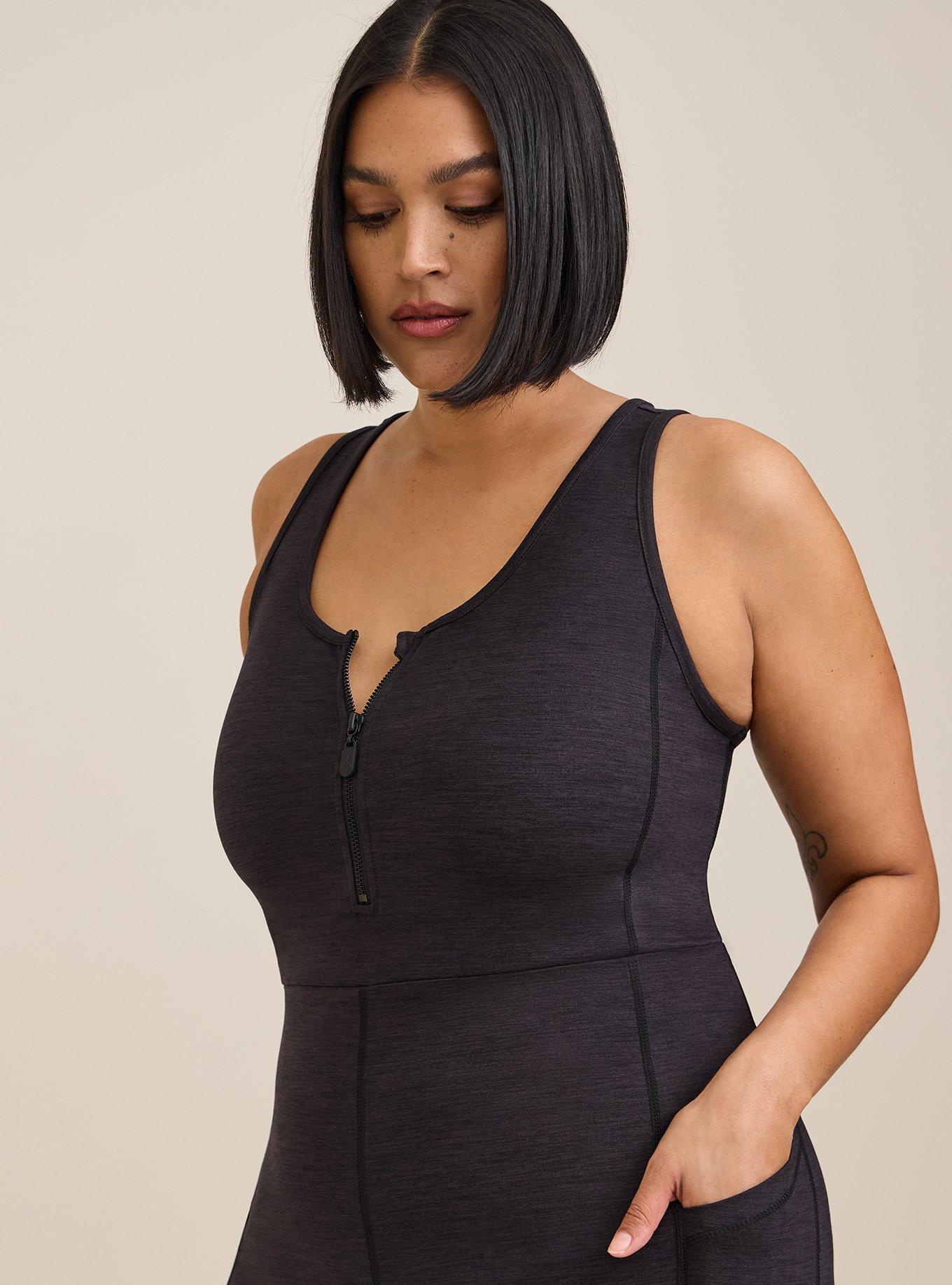 Super Soft Performance Jersey Full Length Active Jumpsuit With Zip, DEEP BLACK, alternate