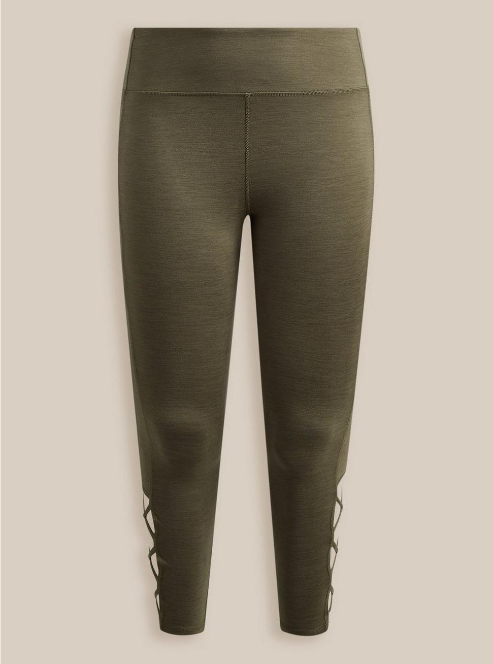 Super Soft Performance Jersey Full Length Active Legging With Lattice Detail, DUSTY OLIVE, hi-res