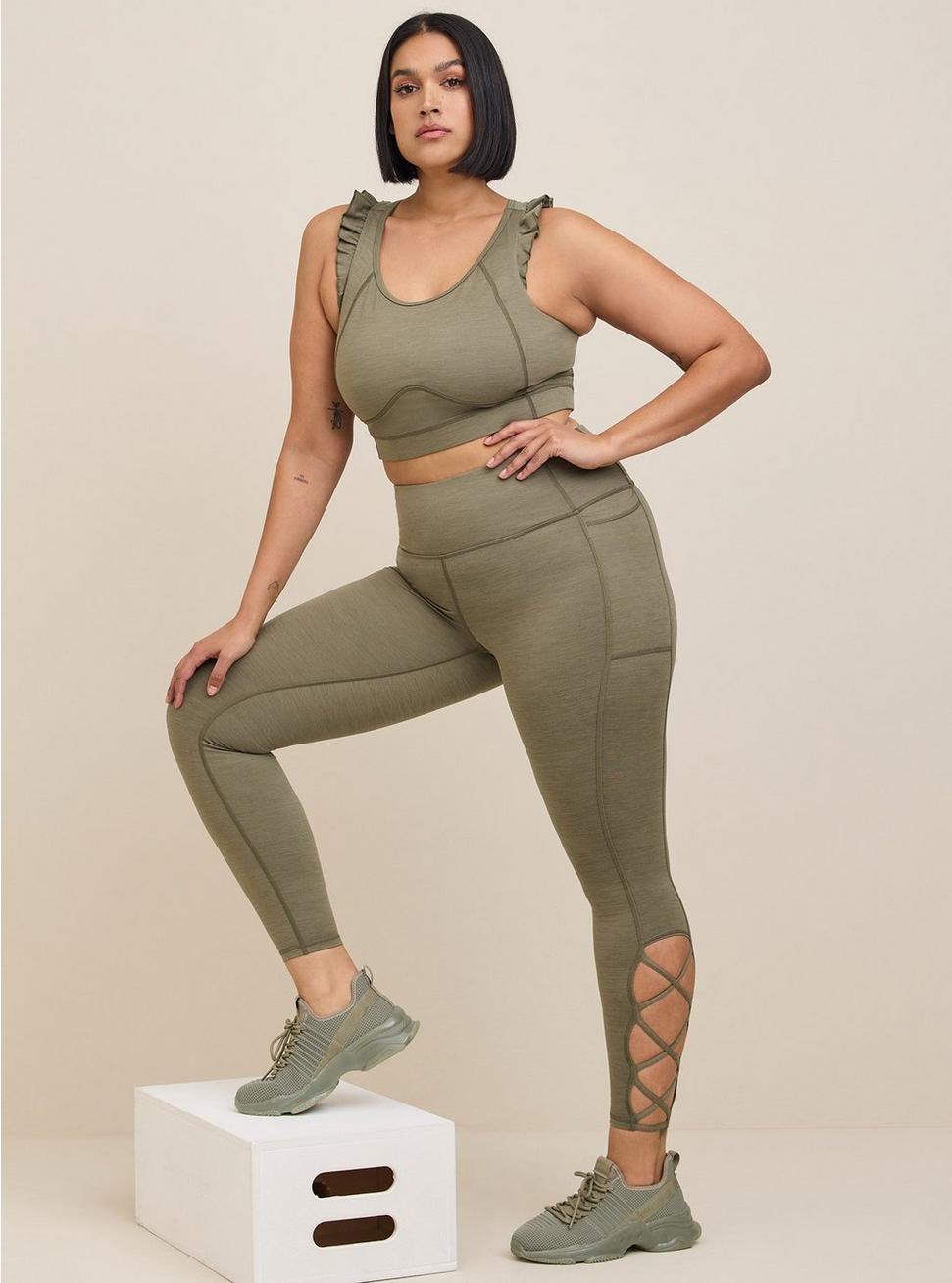 Super Soft Performance Jersey Full Length Active Legging With Lattice Detail, DUSTY OLIVE, hi-res